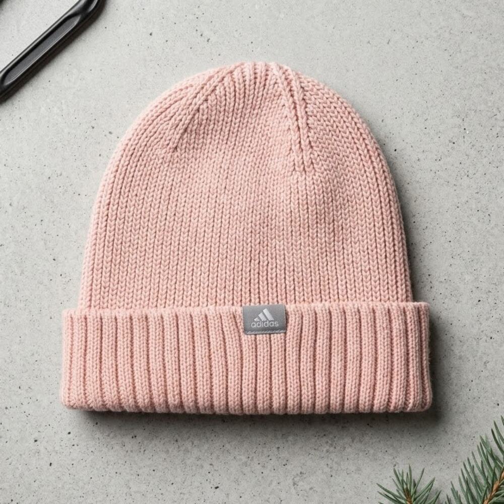 Adidas Light Pink Cuffed Beanie Knit Winter Hat Pastel Sporty Ribbed Cap